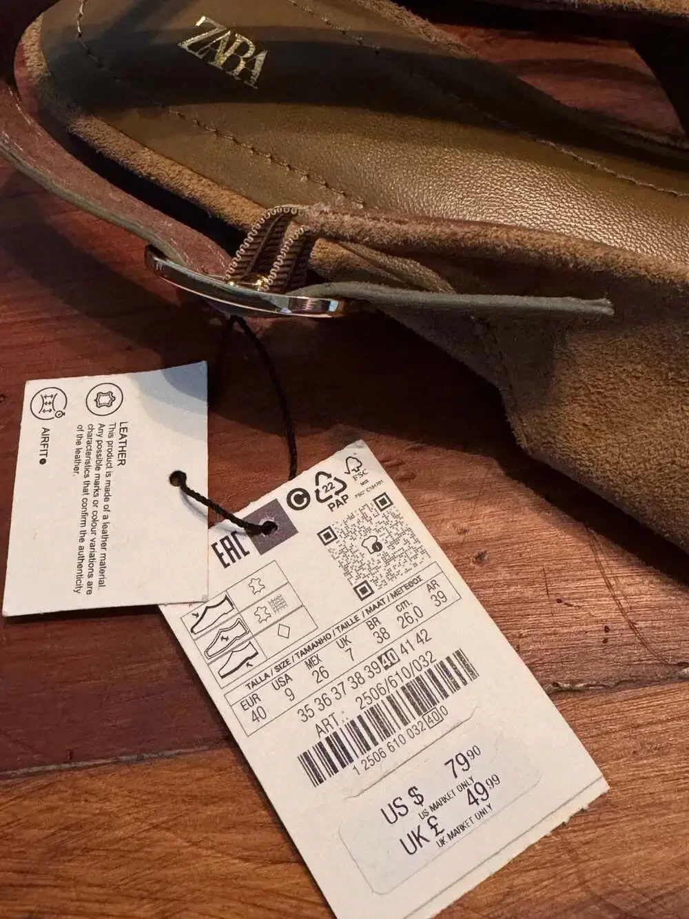 New Zara Suede Slingback Pointed Toe Flat Shoes Size 9 - Picture 4 of 8